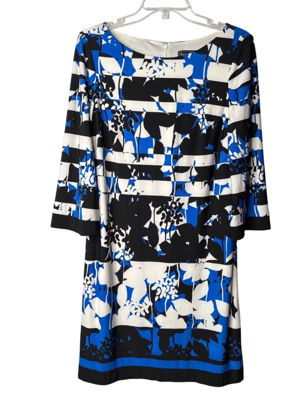 Jessica Howard Midi Sheath Dress Size 10 Long Sleeve Abstract Floral Striped